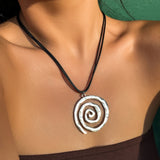 Poshoot-Ethnic Creative Big Spiral Conch Pendant Necklace Women Goth Adjustable Leather Wax Thread Chain Holiday Y2K Jewelry Accessories