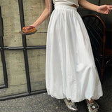 Poshoot 2024 Summer White Flower Bun Skirts Women Korean Fashion Lantern Loose Long Skirt Woma High Waist A Line Skirts Female