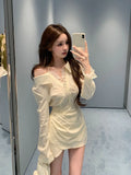 Poshoot 2024 Woman Solid Patchwork Lace Shirt Dress Elegant Long Sleeve Y2k Mini Dress 90s Party Club Korean Fashion Dress Female