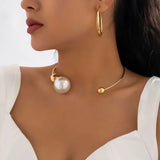 Elegant Goth Big White Imitation Pearl Choker Necklace for Women Ball Pendant Clavicle Chain Wedding Jewelry Collares 2022 New