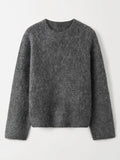 Poshoot Women Grey Mohair Knitted Sweater Mini Skirt Sets O Neck Knitted Pullover 2 Pieces 2024 Autumn Office Lady Commuting Streetwear