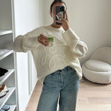 Poshoot Autumn Casual Pullover Women's Solid O-neck Long Sleeve Sweater New Loose Commuting Office Chic Knitted Sweater Outfits