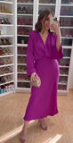 Poshoot Elegant Women Bohemian Purple Midi Dresses Fashion Chic V-Neck Flared Sleeve Dress 2023 Summer Casual Vintage Ladies Vestidos