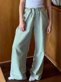 Poshoot Women Wide Leg Pants Loose Casual Elastic Waist Plaid Print Trousers with Pockets for Summer Streetwear 2024 Bottoms