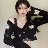 Poshoot 3D Butterfly Knitted Cardigan Women 2025 Summer Sexy Lace Long Sleeeve Crop Tops Woman Chic Short Thin Sunscreen Shirts Female