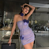 Poshoot-Townlike Appliques Streamer Mesh Nightclub Sexy Party Dress Women Mini 2023 Summer Dress Slim Bodycon Dresses Vestidos