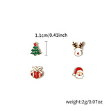 Poshoot 4 Pcs/set Cute Small Enamel Christmas Earrings for Women Trendy Santa Claus Elk Xmas Tree Stud Earrings Girls Party Jewelry Gift