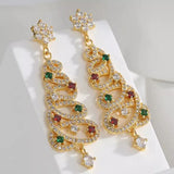 Poshoot Luxury Colorful Rhinestone Christmas Tree Dangle Earrings for Women Exquisite Zircon Star New Year Earrings Girls Party Jewelry