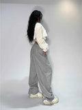 Poshoot Casual Gray Sweatpants Women Wide Leg Black Joggers Classic Baggy Streetwear Female Oversized Sports Trousers All-match