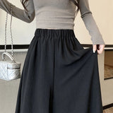 Poshoot Solid Color Casual Wide Leg Pants Women Spring Summer Soft Elastic High Waist Trouses Woman Pleated Skirt Pants Ladies