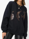 Poshoot Y2K Tiger Print Sweatshirts for Women Casual Graphic Pullover Top Oversized T-Shirts Going Out Streetwear