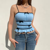 Poshoot-Sweet Stripe Bow Ruffles Crop Top