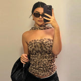 Poshoot Leopard Print Strapless Cami Crop Top Bodycon 2024 New Y2K Streetwear Fashion Vacation Wholesale Casual Clotehs