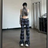 Poshoot Plaid Printed Slim Fashion Flare Pants High Waist Vacation Casual Streetwear Daily Basic Leggings Clohtes For Women