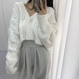 Poshoot Autumn Chic Women's Cropped Knitted Cardigan Solid Color Long Sleeve V Neck Cardigans Women All Match Button Up Sweater Shawl