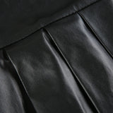 Poshoot-Punk Zipper Metal PU Leather Pleated Skirt