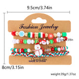 Poshoot 4 Pcs/Set Christmas Colorful Beads Bracelets for Women Handmade Snowman Santa Claus Elk Pendant Bracelet New Year Jewelry Gifts