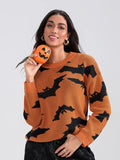 Poshoot Long Sleeve Sweater Women Cute Halloween Printed Graphic Sweater Casual Loose Basic Pullover Warm Knittwear Tops