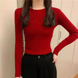 Poshoot Autumn Winter Basic Women's Knitted Sweater 2024 Round Neck Slim Fit Pullovers Woman Wild Solid Color Female Top Clothing