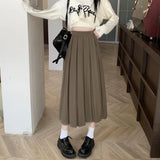 Poshoot Korean Fashion Suit Pleated Skirt Women 2024 Back Elastic High Waist Long Skirts Woman Preppy Style A Line School Skirt Female