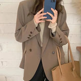 Poshoot Korean Fashion Black Blazer for Women Classic Turn Down Collar Loose Suit Jacket Female 2023 Long Sleeve Pockets Outerwear Woman