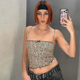 Poshoot Leopard Print Ruffles Strap Sleeveless Slim Camis Crop Top Y2K Streetwear Summer Party Sexy Wholesale Casual Clothing