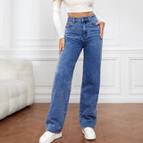 Poshoot Women's High Waist Wide Leg Jeans Autumn Winter Vintage Straight Leg Pants Woman Fashion Wide Leg Denim Trousers Women