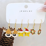 Poshoot 3 Pairs Cute Santa Claus Snowman Elk Combination Earrings for Women Enamel Cartoon Christmas Earrings Xmas New Year Jewelry Gift