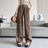 Poshoot-Women's Spring Summer Casual Wide Leg Suit Pants Lady Summer High Waist Elastic Waist Full Length Loose Suit Pants