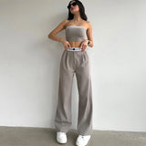 Poshoot-2024 Women's New Fashion Babes Sports Tank Top Bandeau Contrast High Waist Wide Leg Trousers Sexy Elegant Casual Color-block Suit