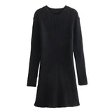 Poshoot Elegant Knitted Dress Women's New Solid Bottoming Sweater Dress O-neck Long Sleeve Slim Retro High Waist Dress Robe 2024