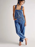 Poshoot Women Vintage Retro Denim Long Jumpsuit Casual Spaghetti Strap Straight Romper Pants Summer Baggy Bib Overalls