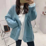 Poshoot 2024 Chic Yellow Sweater Cardigan Women Lazy Wind Single-Breasted Knitted Cardigan Women Solid V Neck Cardigans Female