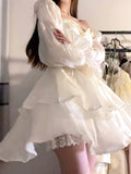 Poshoot Summer Pure Color French Fairy Mini Dress Y2k Party Slim One Piece Dress Korean Design Lace Sweet Sexy Women Dress Lolita