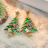 Poshoot Luxury Rhinestone Enamel Christmas Tree Earrings for Women Girls Exquisite Crystal Snowflake Earring New Year Party Jewelry Gift