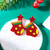 Poshoot Classic Green Christmas Tree Acrylic Printed Earrings for Women Cartoon Pattern Red Star Gloves Drop Earring Xmas Jewelry Gifts