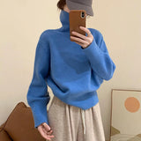 Poshoot Rimcoy Blue Turtleneck Sweater Womens 2024 Autumn Winter Long Sleeve Knitted Pullover Woman Solid Color Al Match Jumpers Ladies