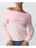 Poshoot Women Off The Shoulder Sweater Elegant Long Sleeve Ribbed Knit Top Y2k Pullover Sweaters Fall Going Out Streetwear