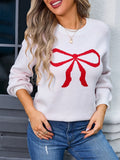 Poshoot Women Bow Sweater Long Sleeve Bow Front Knitted Ribbed Pullover Oversized Jumper Ribbed Loose Knitwear Autumn Y2k Clothings