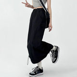 Poshoot Drawstring High Waisted Cargo Skirts Women Fashion Streetwear Split Midi Skirt Woman Chic Pockets Straight Y2K Skirts