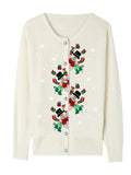 Poshoot 2025 Christmas Knit Cardigan For Women Long Sleeve Button Closure Embroidery Snowman Tree Casual Sweater