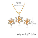 Poshoot Christmas Full Rhinestone Snowflake Stud Earrings for Women Girls Exquisite Pendant Necklace Fashion Wedding Party Jewelry Set