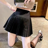 Poshoot 2024 Chic White Pleated Skirt Women Preppy Style High Waist A Line Skirts Woman Solid Color Summer Mini Skirt Female