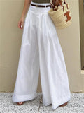 Poshoot Women High Waist Casual Wide Leg Long Palazzo Pants  Summer With Pockets Loose Female Simple White Trousers Bottoms