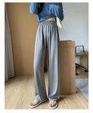 Poshoot-Women's Summer Acetate Ice Silk Wide Leg Pants Lady Summer Casual Solid Color Elastic Waist Loose Long Pants