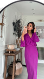 Poshoot Elegant Women Bohemian Purple Midi Dresses Fashion Chic V-Neck Flared Sleeve Dress 2023 Summer Casual Vintage Ladies Vestidos