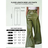 Poshoot Autumn Winter Women's Faux Pu Long Pants  High Waisted Loose Pleated Pockets Streetwear Female Wide Leg Trousers