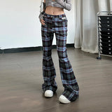 Poshoot Plaid Printed Slim Fashion Flare Pants High Waist Vacation Casual Streetwear Daily Basic Leggings Clohtes For Women