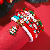 Poshoot Christmas Crystal Polymer Clay Beaded Bracelets for Women Handmade Rice Bead Xmas Tree Santa Claus Pendant Bracelet Jewelry Gift