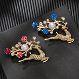 Poshoot Merry Christmas Elk Brooches for Women Lovely Crystal Rhinestone Imitation Pearl Flower Deer Brooch Pins New Year Jewelry Gift